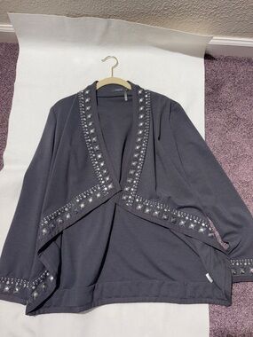 Theme Black Studded Open Cardigan
